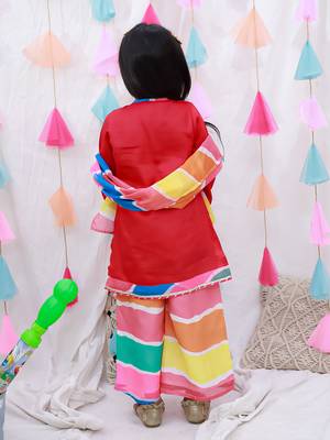 Quater sleeves suit salwar with dupatta for girls Red 2