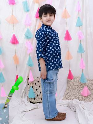 Fullsleeves bandhni short kurta for boys blue 2