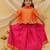 Short sleevesjacquard peplum lehenga choli with dupatta set for girls  orange