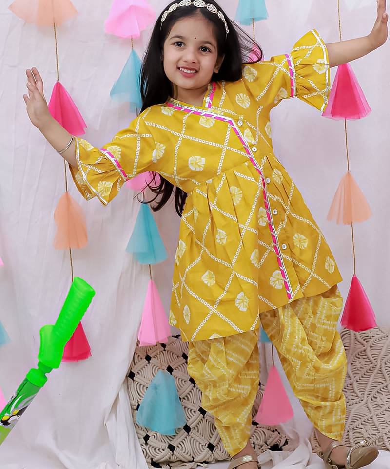 Indowestern angarakha kurti with dhoti  for girls  mustard