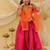 Short sleevesjacquard peplum lehenga choli with dupatta set for girls  orange