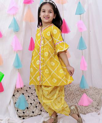 Indowestern angarakha kurti with dhoti  for girls  mustard 2