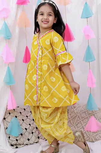 Indowestern angarakha kurti with dhoti  for girls  mustard