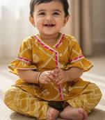 Indowestern angarakha kurti with dhoti  for infant girls  mustard