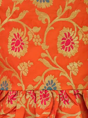 Short sleevesjacquard peplum lehenga choli with dupatta set for girls  orange 4