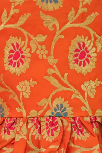 Short sleevesjacquard peplum lehenga choli with dupatta set for girls  orange