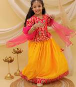 Short sleevesjacquard peplum lehenga choli with dupatta set for girls  pink