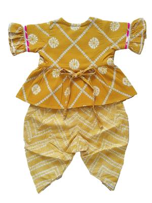 Indowestern angarakha kurti with dhoti  for infant girls  mustard 2