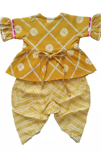 Indowestern angarakha kurti with dhoti  for infant girls  mustard