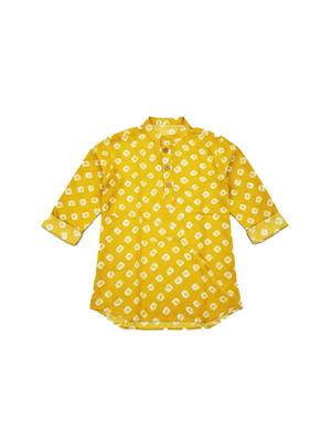 Fullsleeves bandhni short kurta for infant boys yellow 2