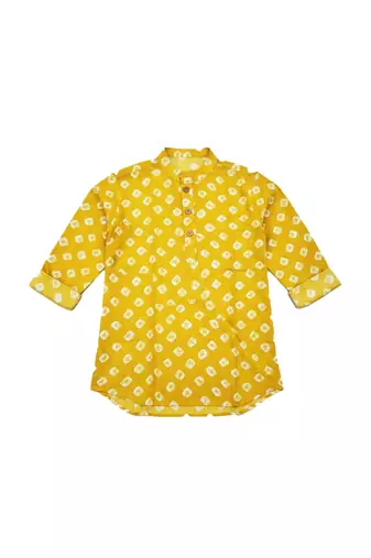 Fullsleeves bandhni short kurta for infant boys yellow