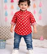 Fullsleeves bandhni short kurta for infant boys  red