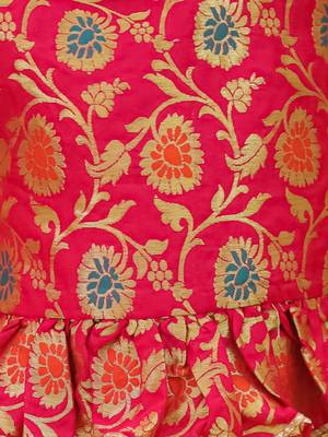 Short sleevesjacquard peplum lehenga choli with dupatta set for girls  pink 5