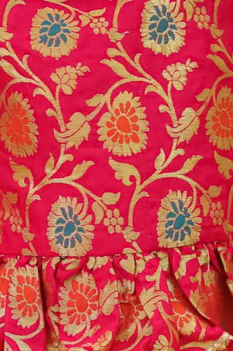 Short sleevesjacquard peplum lehenga choli with dupatta set for girls  pink