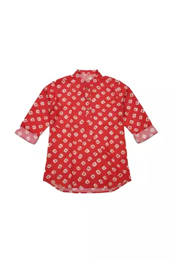 Fullsleeves bandhni short kurta for infant boys  red