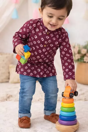 Fullsleeves bandhni short kurta for infant boys  purple