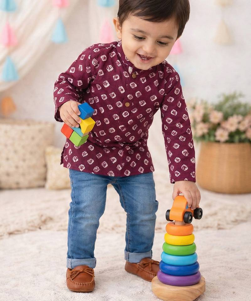 Fullsleeves bandhni short kurta for infant boys  purple