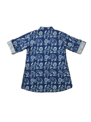 Fullsleeves quirky print  short kurta for infant boy  indigo 2