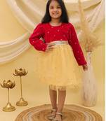 Full sleeves velvet party frock for girls  pink