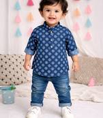 Fullsleeves bandhni short kurta for infant boys blue