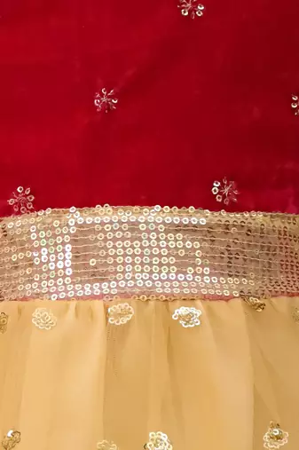 Full sleeves velvet party frock for girls  pink