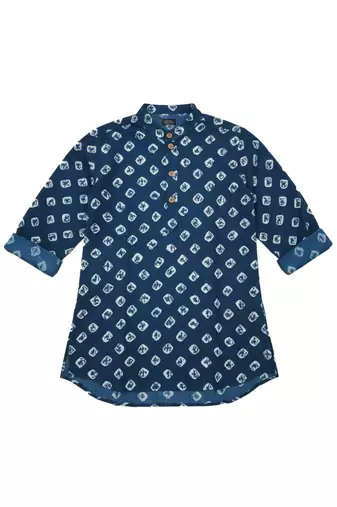 Fullsleeves bandhni short kurta for infant boys blue