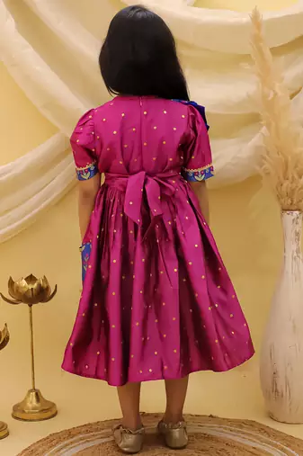 Short sleeves jacquard party dress for girls  blue