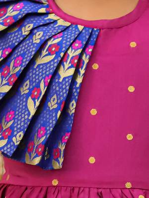Short sleeves jacquard party dress for girls  blue 4