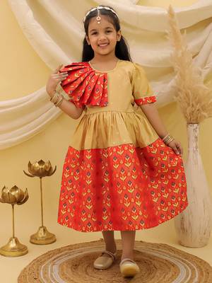 Short sleeves jacquard party dress for girls  red 1