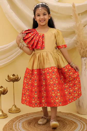 Short sleeves jacquard party dress for girls  red