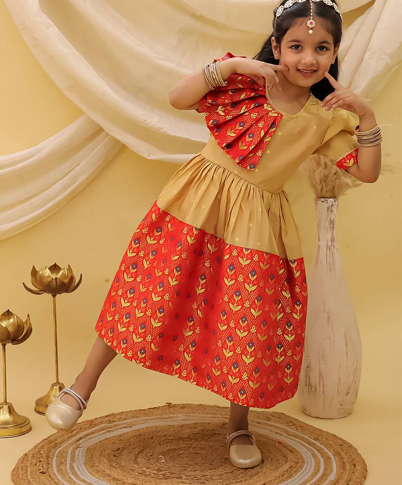 Short sleeves jacquard party dress for girls  red