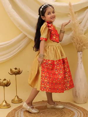 Short sleeves jacquard party dress for girls  red 3