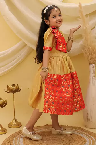 Short sleeves jacquard party dress for girls  red