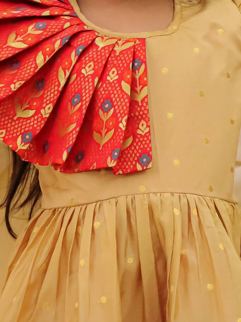 Short sleeves jacquard party dress for girls  red