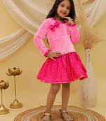 Full sleeves velvet party dress for girls pink