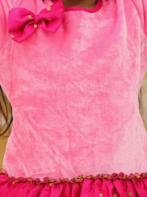 Full sleeves velvet party dress for girls pink 4