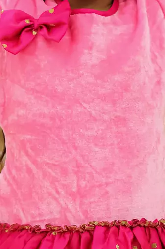 Full sleeves velvet party dress for girls pink