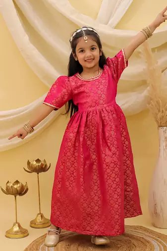 Short sleeves pathani gown for girls  pink