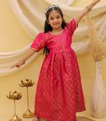 Short sleeves pathani gown for girls  pink