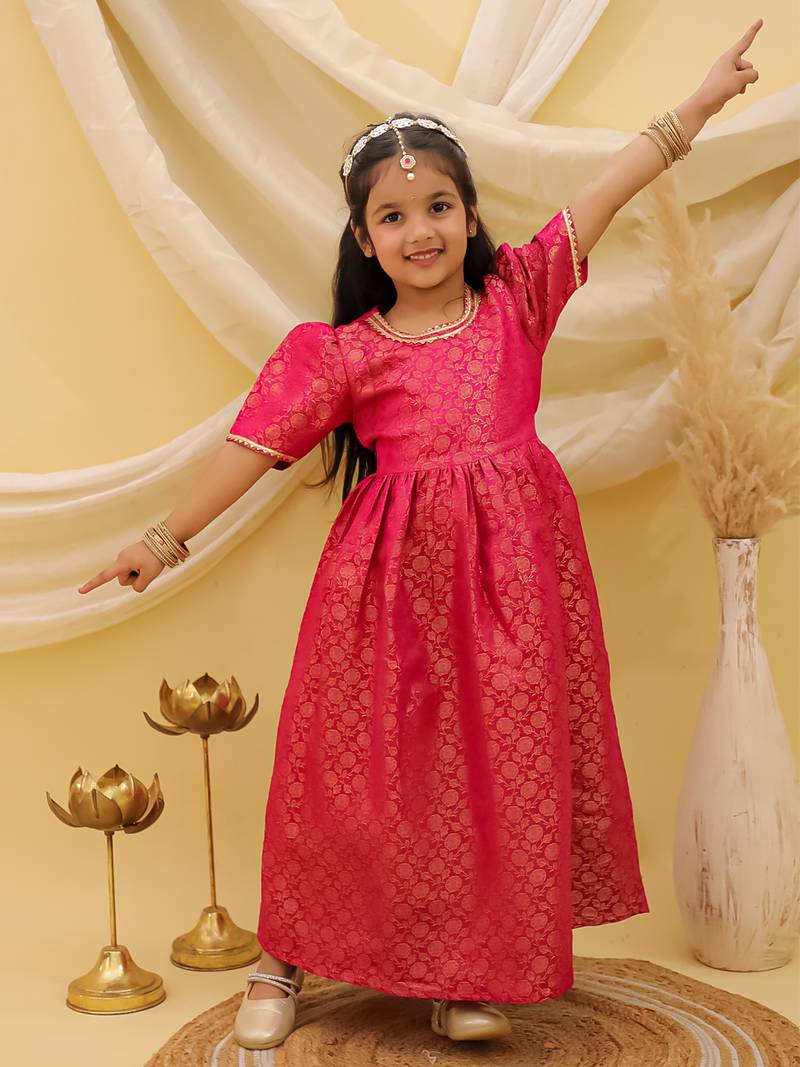 Short sleeves pathani gown for girls  pink