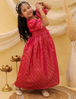 Short sleeves pathani gown for girls  pink 2