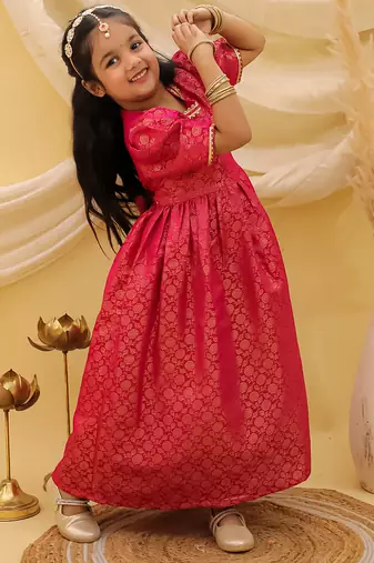 Short sleeves pathani gown for girls  pink