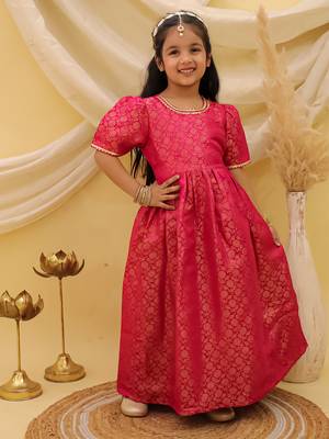 Short sleeves pathani gown for girls  pink 3