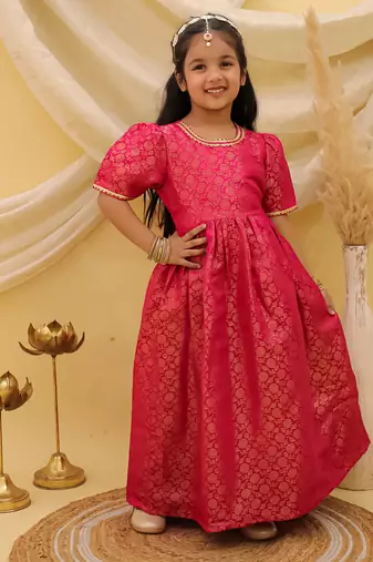 Short sleeves pathani gown for girls  pink