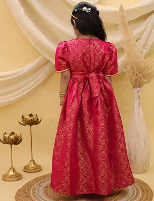 Short sleeves pathani gown for girls  pink 4