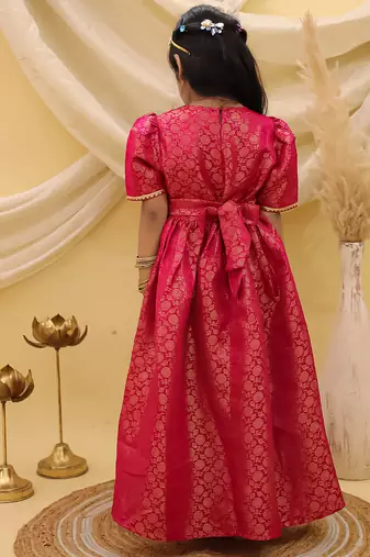 Short sleeves pathani gown for girls  pink