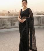 Black color sequence zig zag pattern all over work Georgette silk saree 