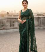 Green color sequence zig zag pattern all over work Georgette silk saree 