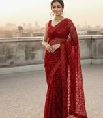 Red color sequence zig zag pattern all over work Georgette silk saree 