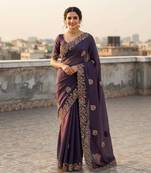 Lavender color Sequences thread coding embroiedry work Georgette Silk Saree